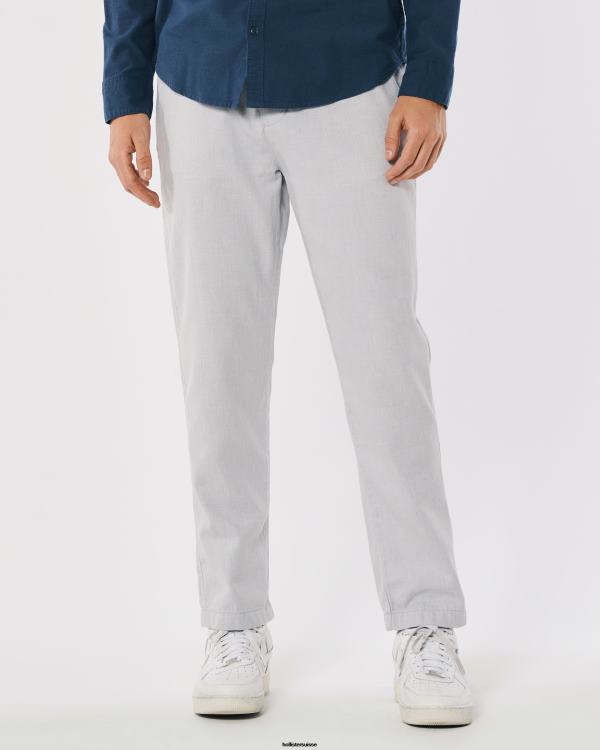 pantalon slim à enfiler en lin mélangé Hommes gris chiné clair Hollister bas RRRJX1380