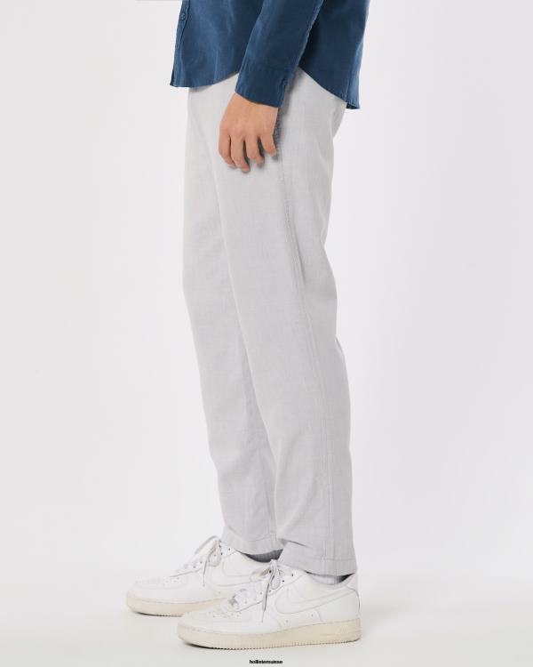pantalon slim à enfiler en lin mélangé Hommes gris chiné clair Hollister bas RRRJX1380