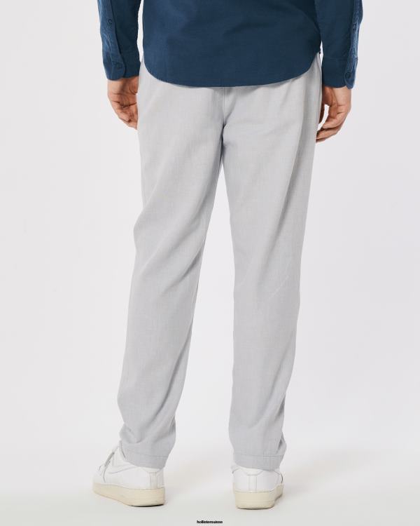 pantalon slim à enfiler en lin mélangé Hommes gris chiné clair Hollister bas RRRJX1380