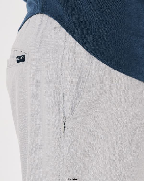 pantalon slim à enfiler en lin mélangé Hommes gris chiné clair Hollister bas RRRJX1380