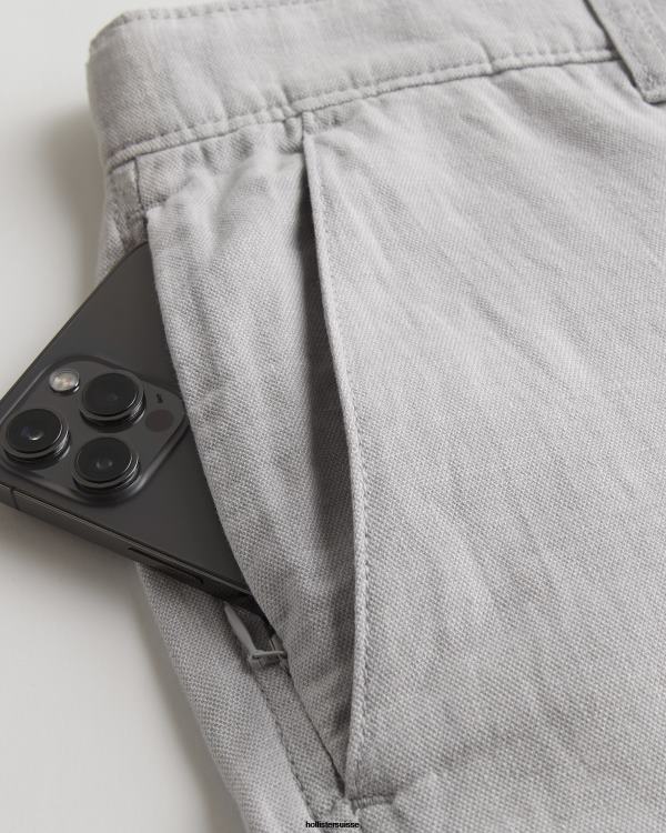 pantalon slim à enfiler en lin mélangé Hommes gris chiné clair Hollister bas RRRJX1380