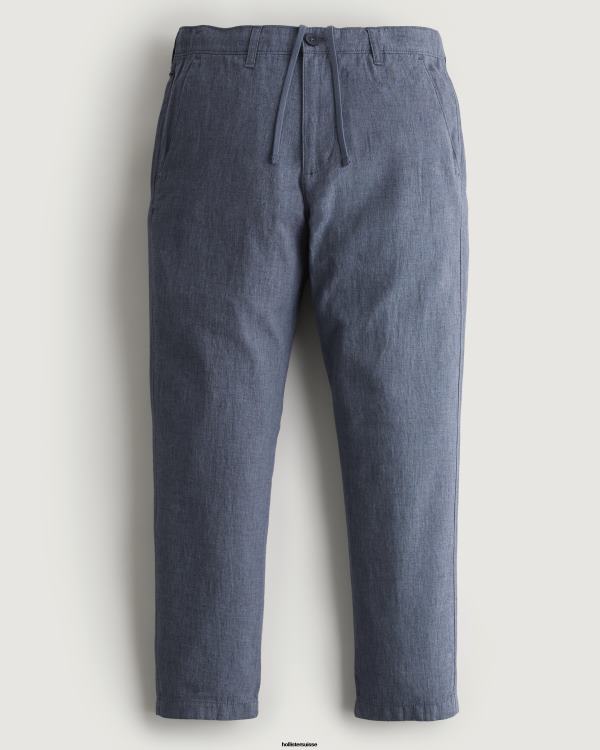 pantalon slim à enfiler en lin mélangé Hommes marine chiné Hollister bas RRRJX1378