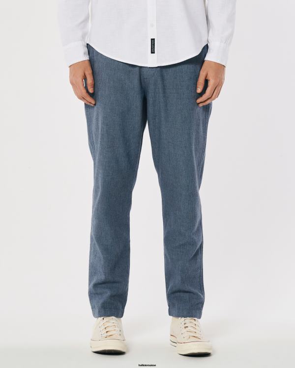 pantalon slim à enfiler en lin mélangé Hommes marine chiné Hollister bas RRRJX1378