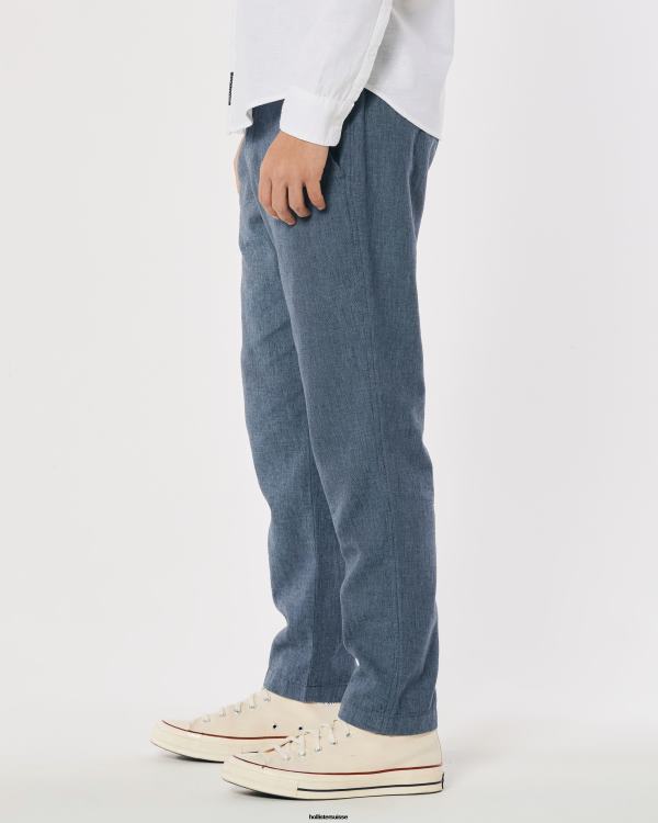 pantalon slim à enfiler en lin mélangé Hommes marine chiné Hollister bas RRRJX1378