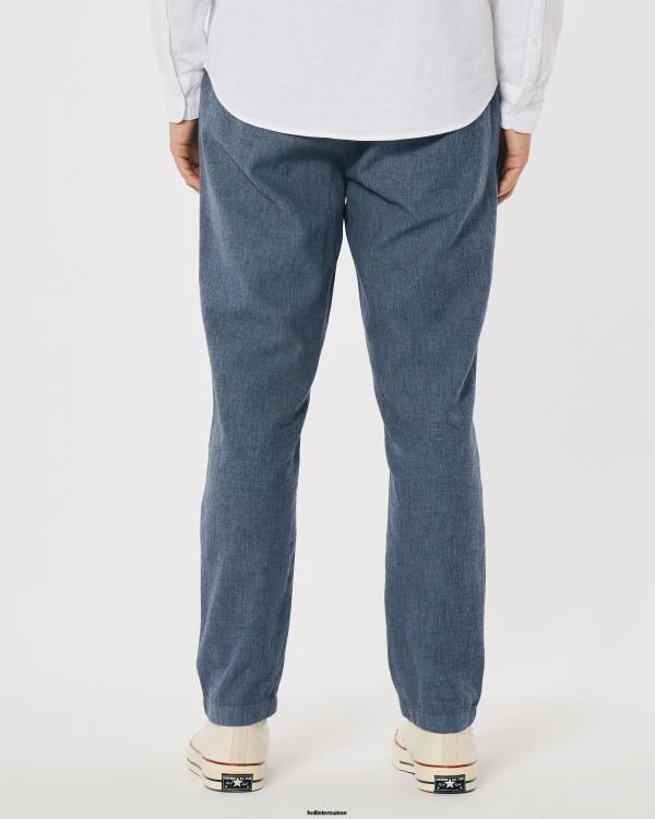 pantalon slim à enfiler en lin mélangé Hommes marine chiné Hollister bas RRRJX1378
