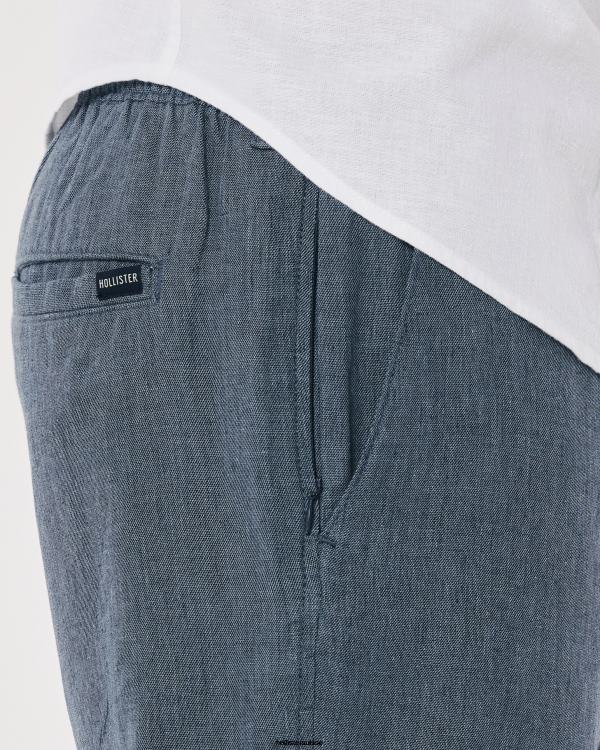pantalon slim à enfiler en lin mélangé Hommes marine chiné Hollister bas RRRJX1378