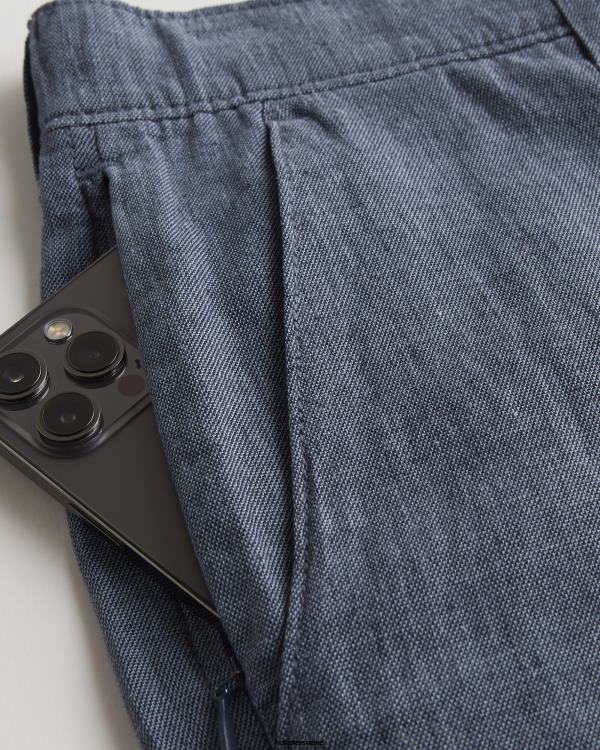 pantalon slim à enfiler en lin mélangé Hommes marine chiné Hollister bas RRRJX1378