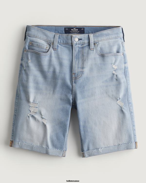 short athlétique skinny en denim délavé clair déchiré 9'' Hommes lavage léger déchiré Hollister bas RRRJX1295