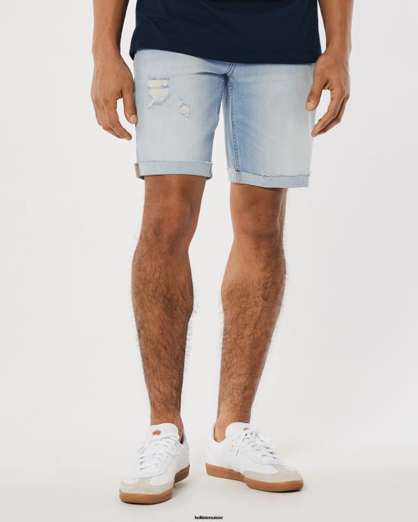 short athlétique skinny en denim délavé clair déchiré 9\'\' Hommes lavage léger déchiré Hollister bas RRRJX1295