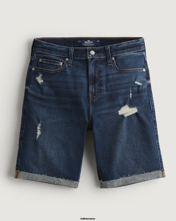 short athlétique skinny en denim délavé foncé déchiré 9'' Hommes lavage foncé déchiré Hollister bas RRRJX1302