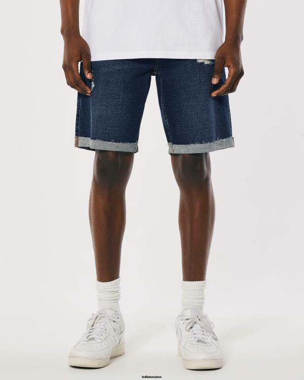 short athlétique skinny en denim délavé foncé déchiré 9\'\' Hommes lavage foncé déchiré Hollister bas RRRJX1302