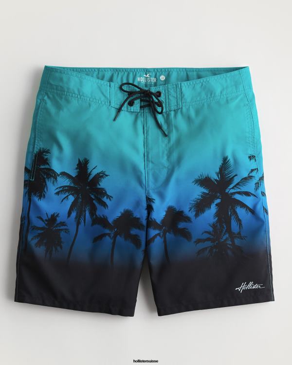 short de bain 9'' Hommes imprimé ombré bleu sarcelle à noir Hollister bas RRRJX1308
