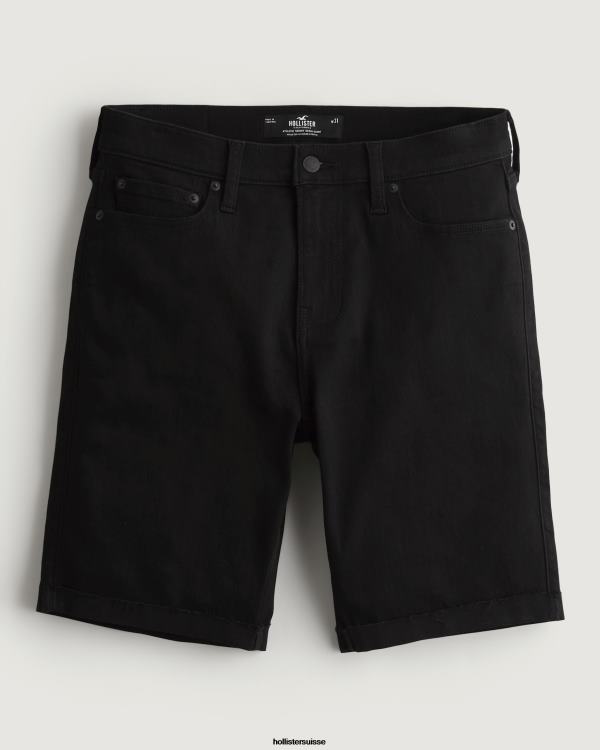 short en jean moulant athlétique noir sans décoloration 9'' Hommes noir Hollister bas RRRJX1289