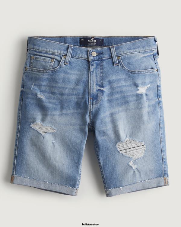 short en jean skinny déchiré délavé clair 9'' Hommes milieu déchiré Hollister bas RRRJX1391