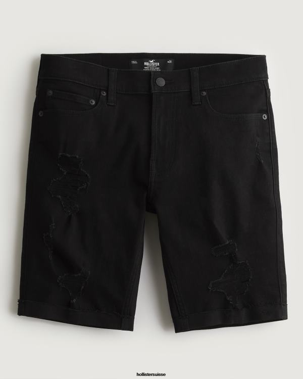 short en jean skinny noir déchiré sans décoloration 9'' Hommes noir déchiré Hollister bas RRRJX1173