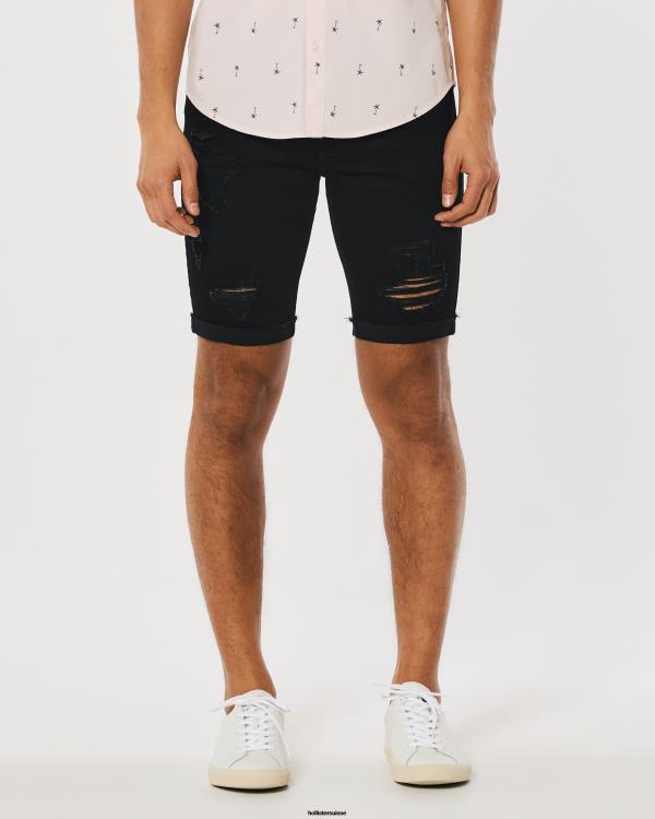 short en jean skinny noir déchiré sans décoloration 9\'\' Hommes noir déchiré Hollister bas RRRJX1173