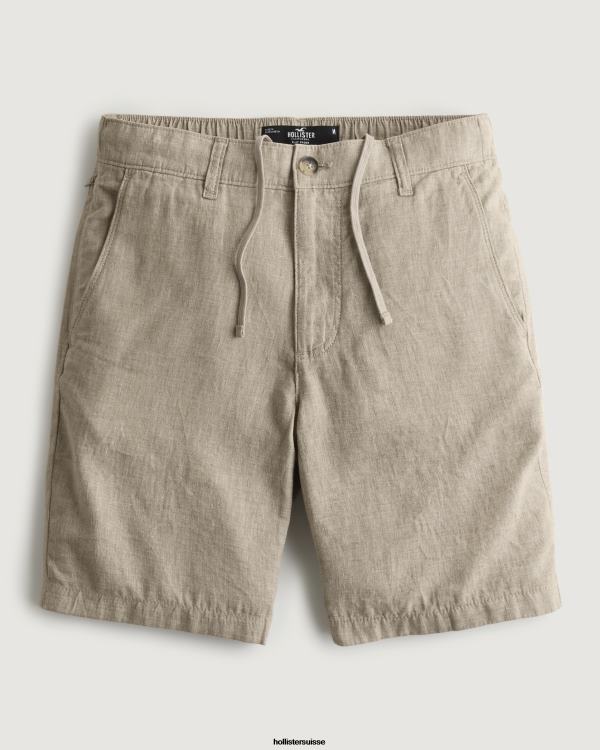 short en mélange de lin à devant plat 9'' Hommes brun clair Hollister bas RRRJX1268