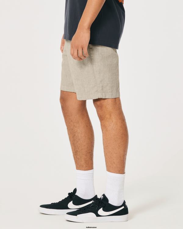 short en mélange de lin à devant plat 9\'\' Hommes brun clair Hollister bas RRRJX1268