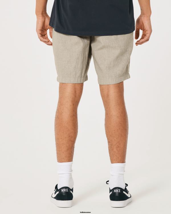 short en mélange de lin à devant plat 9\'\' Hommes brun clair Hollister bas RRRJX1268