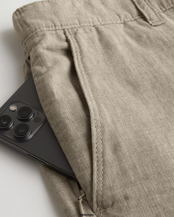 short en mélange de lin à devant plat 9\'\' Hommes brun clair Hollister bas RRRJX1268