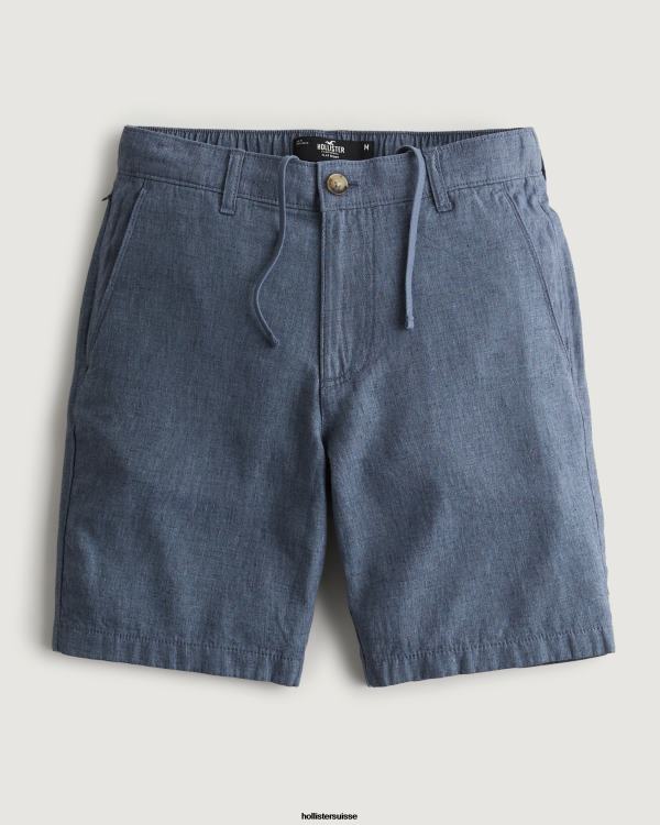 short en mélange de lin à devant plat 9'' Hommes marine chiné Hollister bas RRRJX1312