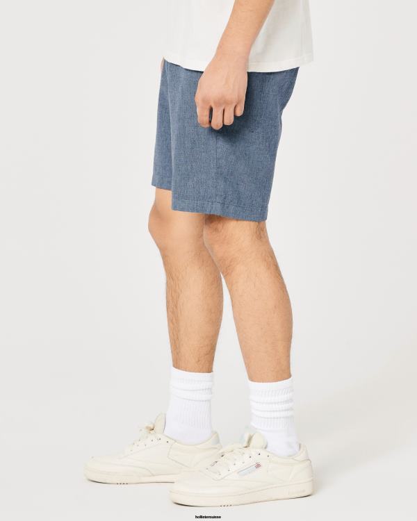short en mélange de lin à devant plat 9\'\' Hommes marine chiné Hollister bas RRRJX1312