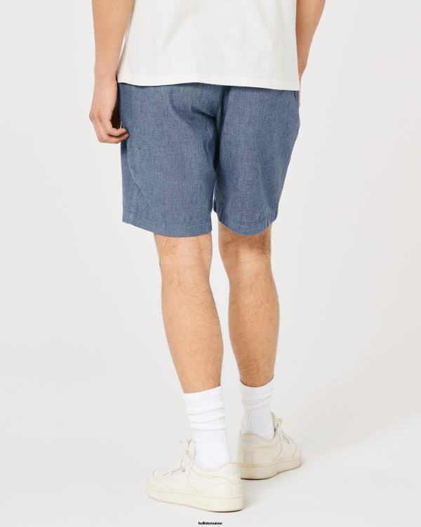short en mélange de lin à devant plat 9\'\' Hommes marine chiné Hollister bas RRRJX1312