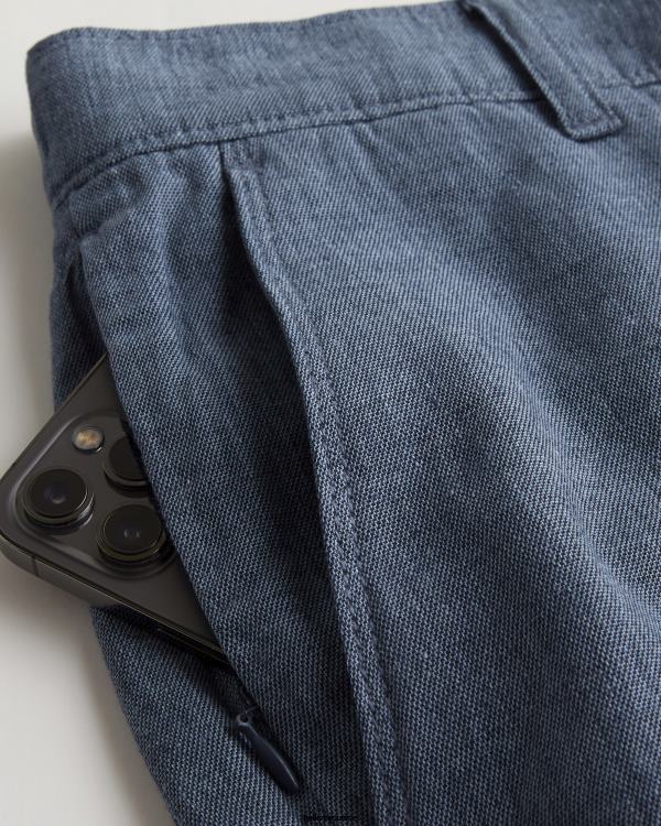 short en mélange de lin à devant plat 9\'\' Hommes marine chiné Hollister bas RRRJX1312