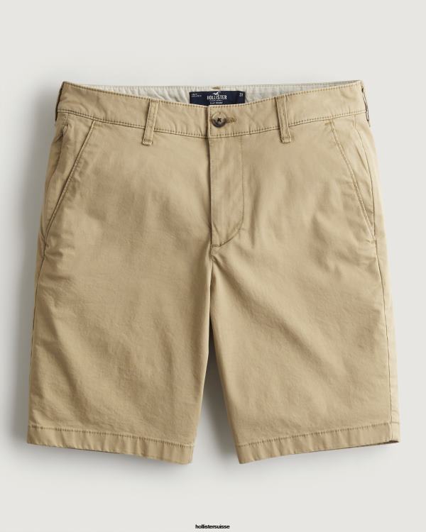 short en sergé à devant plat 9'' Hommes kaki clair Hollister bas RRRJX1128