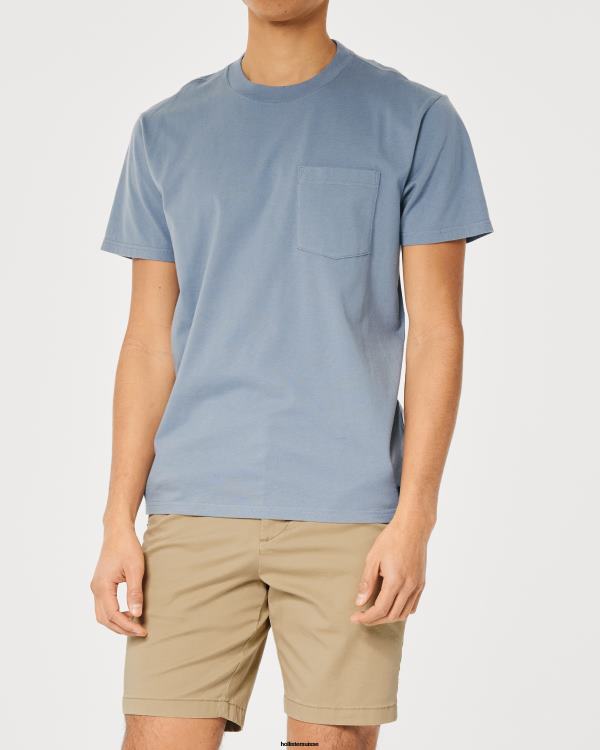 short en sergé à devant plat 9\'\' Hommes kaki clair Hollister bas RRRJX1128