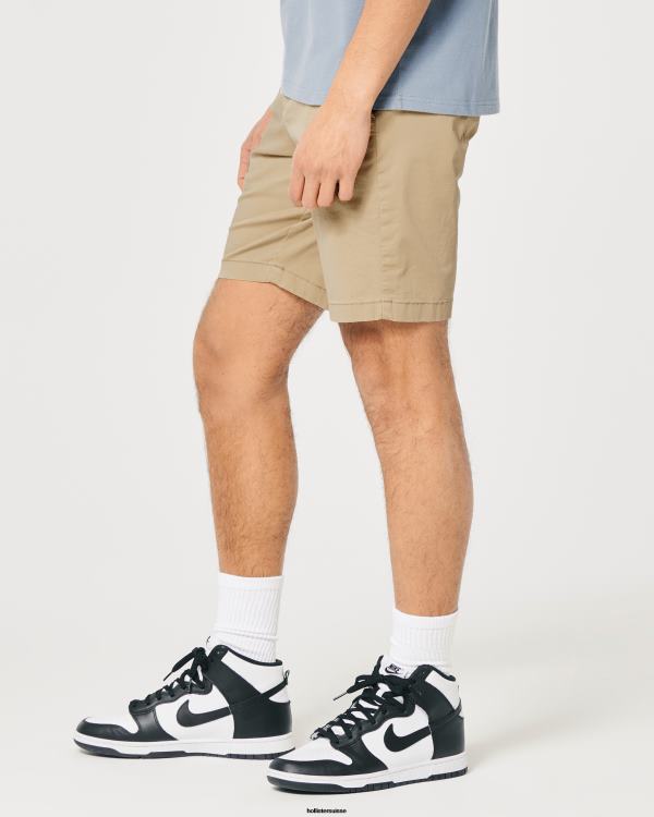 short en sergé à devant plat 9\'\' Hommes kaki clair Hollister bas RRRJX1128