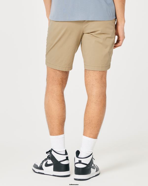 short en sergé à devant plat 9\'\' Hommes kaki clair Hollister bas RRRJX1128