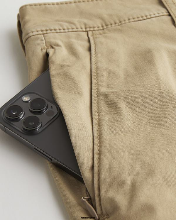 short en sergé à devant plat 9\'\' Hommes kaki clair Hollister bas RRRJX1128