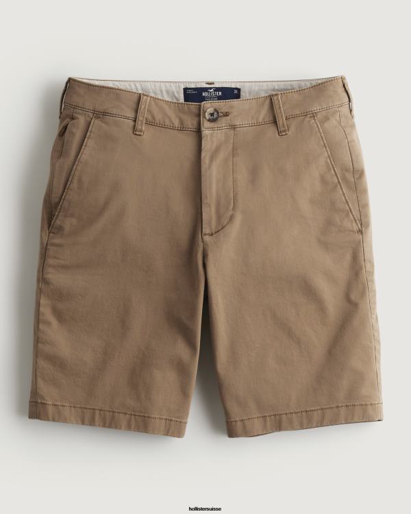 short en sergé à devant plat 9'' Hommes kaki foncé Hollister bas RRRJX1382