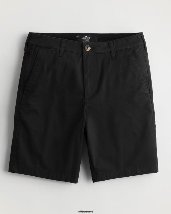 short en sergé à devant plat 9'' Hommes noir Hollister bas RRRJX1172