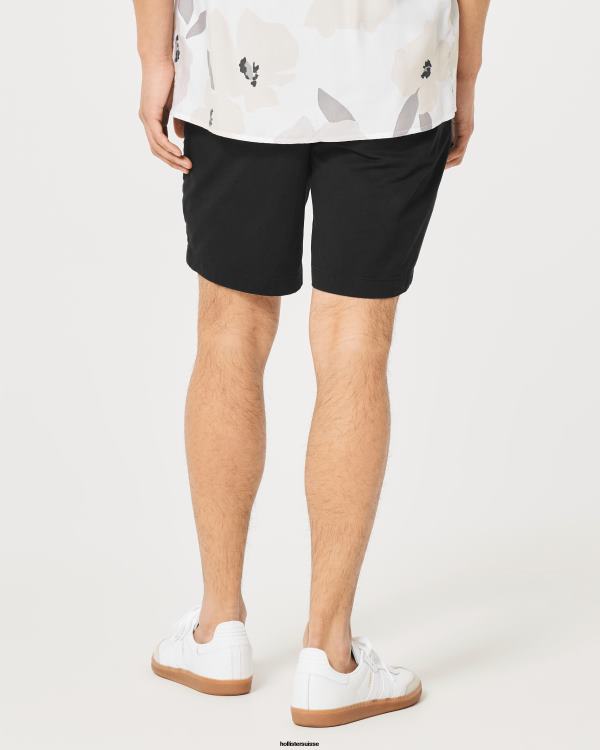 short en sergé à devant plat 9\'\' Hommes noir Hollister bas RRRJX1172