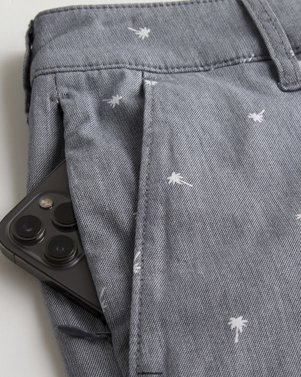 short en sergé à motif palmiers 9\'\' Hommes imprimé marine chiné Hollister bas RRRJX1390