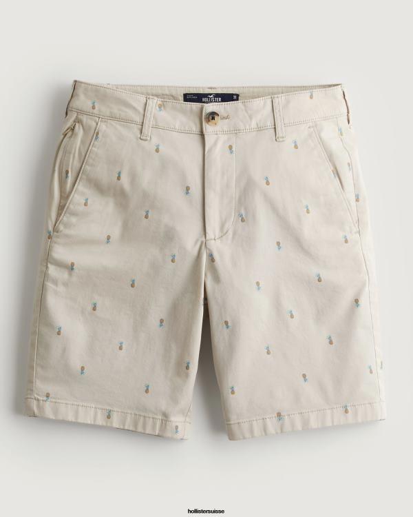 short en sergé sans pinces à motif ananas 9'' Hommes motif bronzage Hollister bas RRRJX1310