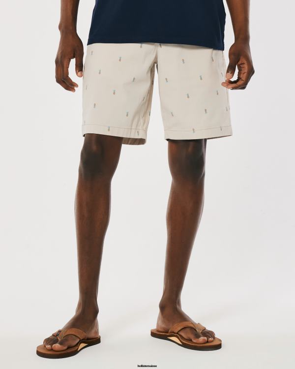 short en sergé sans pinces à motif ananas 9\'\' Hommes motif bronzage Hollister bas RRRJX1310