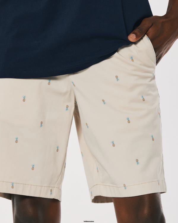short en sergé sans pinces à motif ananas 9\'\' Hommes motif bronzage Hollister bas RRRJX1310