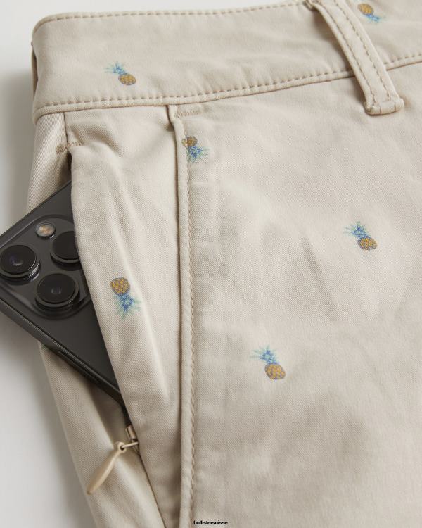 short en sergé sans pinces à motif ananas 9\'\' Hommes motif bronzage Hollister bas RRRJX1310