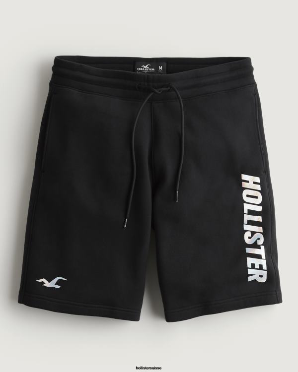 short graphique logo brillant en molleton 9'' Hommes noir Hollister bas RRRJX1372