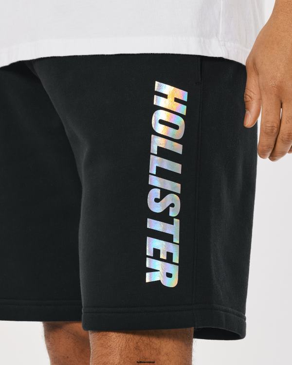 short graphique logo brillant en molleton 9\'\' Hommes noir Hollister bas RRRJX1372