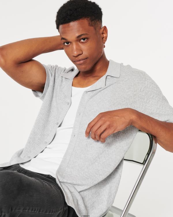 chemise décontractée à manches courtes Hommes gris chiné clair Hollister hauts RRRJX1030