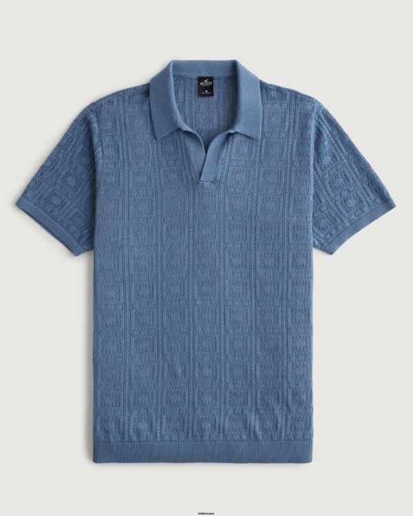 polo pull à mailles ajourées Hommes bleu Hollister hauts RRRJX878