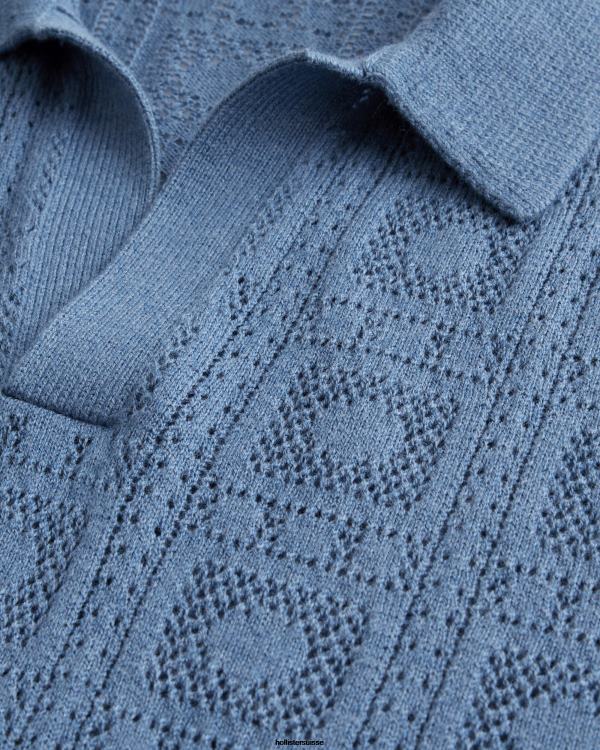 polo pull à mailles ajourées Hommes bleu Hollister hauts RRRJX878