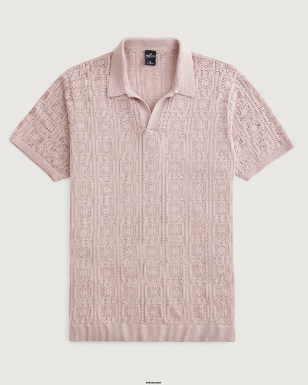 polo pull à mailles ajourées Hommes mauve Hollister hauts RRRJX884
