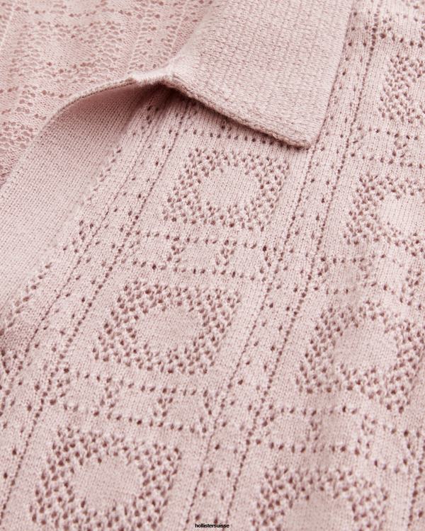 polo pull à mailles ajourées Hommes mauve Hollister hauts RRRJX884
