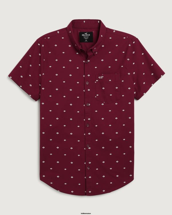 chemise boutonnée à motif géométrique Hommes motif bordeaux Hollister hauts RRRJX979