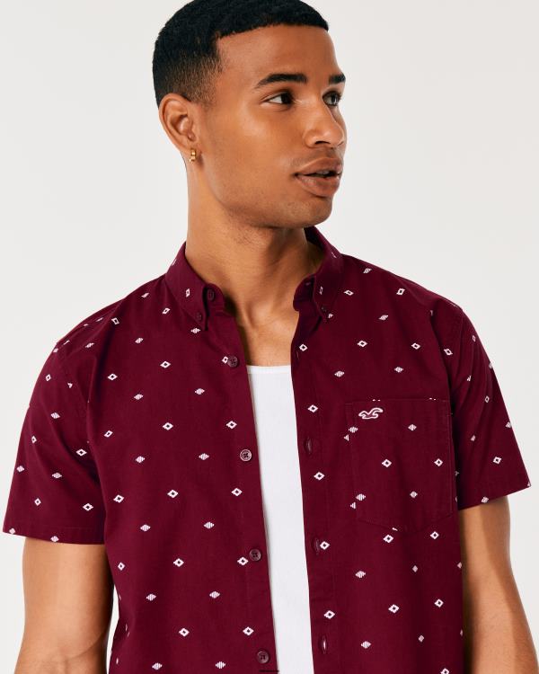 chemise boutonnée à motif géométrique Hommes motif bordeaux Hollister hauts RRRJX979
